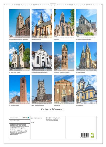 Produktbild: Kirchen in D&uuml;sseldorf (Wandkalender 2026 DIN A2 hoch), CALVENDO Monatskalender