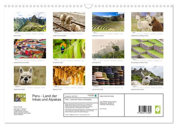 Produktbild: Peru - Land der Inkas und Alpakas (Wandkalender 2026 DIN A3 quer), CALVENDO Monatskalender