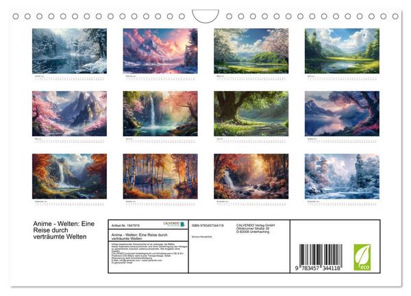 Produktbild: Anime - Welten: Eine Reise durch vertr&auml;umte Welten (Wandkalender 2026 DIN A4 quer), CALVENDO Monatskalender