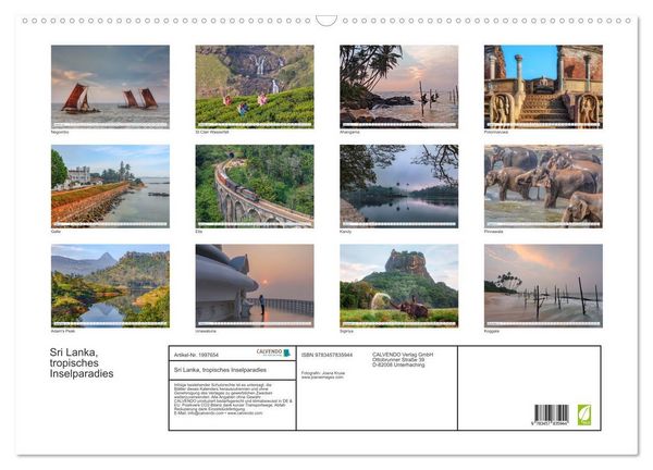 Produktbild: Sri Lanka, tropisches Inselparadies (Wandkalender 2026 DIN A2 quer), CALVENDO Monatskalender