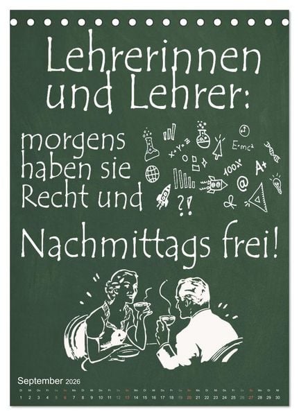 Produktbild: Coole Lehrerspr&uuml;che (Tischkalender 2026 DIN A5 hoch), CALVENDO Monatskalender