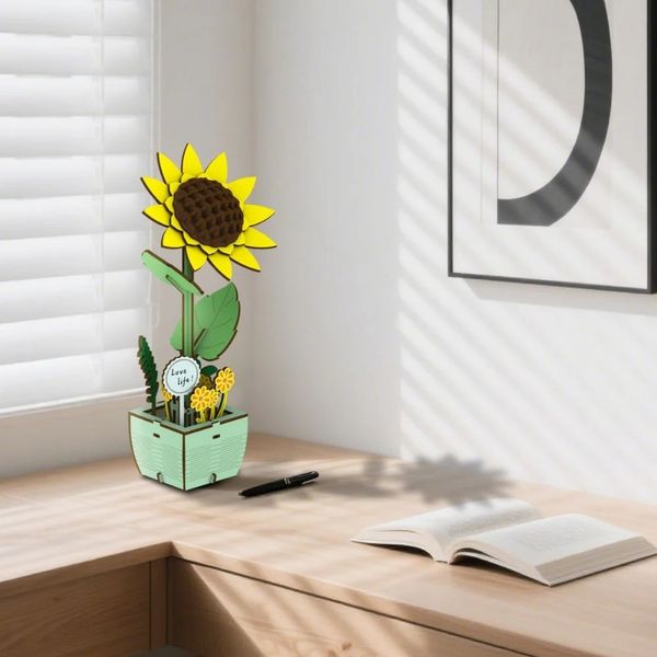 Produktbild: FiguredArt AL101 - H&uuml;bsche Sonnenblume, 3D Puzzle, Holz, 74 Teile, H&ouml;he: 21 cm