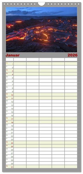 Produktbild: Familienplaner 2026 - Vulkane - Beeindruckende Feuerberge mit 5 Spalten (Wandkalender, 21 x 45 cm) CALVENDO