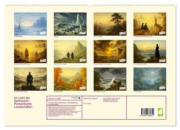 Produktbild: Im Licht der Sehnsucht - Romantische Landschaften (hochwertiger Premium Wandkalender 2026 DIN A2 quer), Kunstdruck in Hochglanz