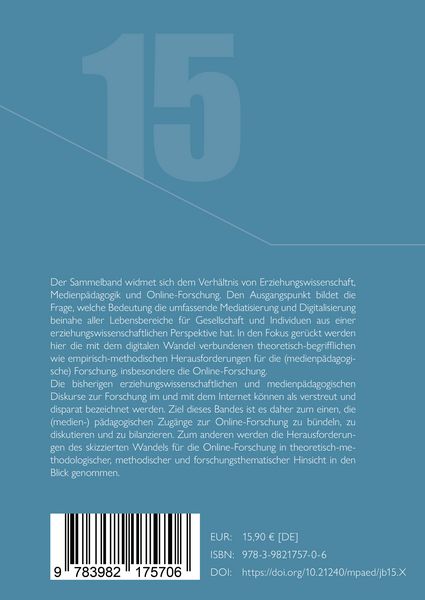 Produktbild: Jahrbuch Medienp&auml;dagogik 15: Erziehungswissenschaftliche und medienp&auml;dagogische Online-Forschung: Herausforderungen und Perspektiven