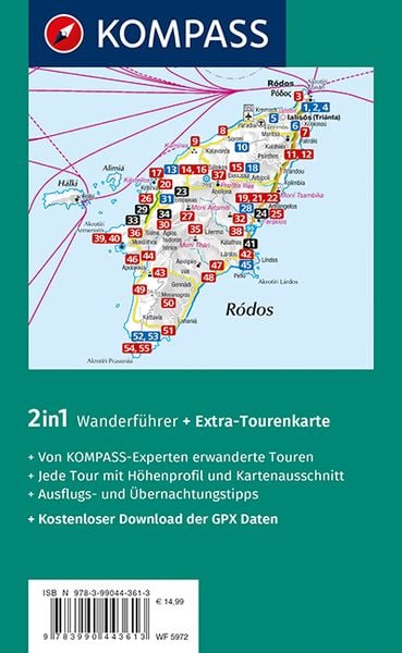 Produktbild: KOMPASS Wanderführer Rhodos, 55 Touren mit Extra-Tourenkarte