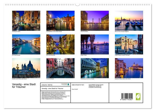 Produktbild: Venedig - eine Stadt f&uuml;r Tr&auml;umer (hochwertiger Premium Wandkalender 2026 DIN A2 quer), Kunstdruck in Hochglanz