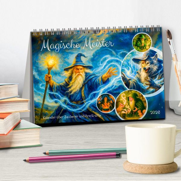 Produktbild: Magische Meister - Kalender &uuml;ber Zauberer und ihre Kr&auml;fte (Tischkalender 2026 DIN A5 quer), CALVENDO Monatskalender