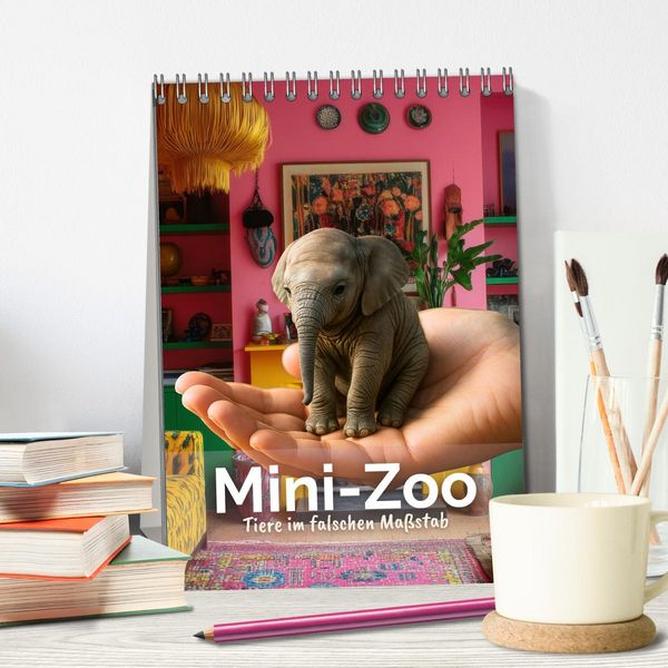 Produktbild: Mini-Zoo &ndash; Tiere im falschen Ma&szlig;stab (Tischkalender 2026 DIN A5 hoch), CALVENDO Monatskalender