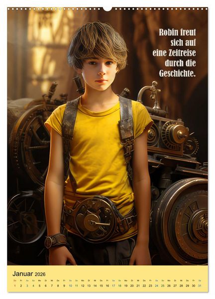 Produktbild: Robin und die Zeitmaschine (Wandkalender 2026 DIN A2 hoch), CALVENDO Monatskalender