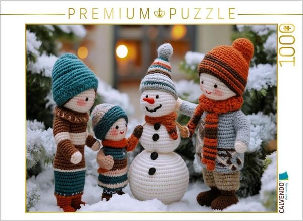 CALVENDO Puzzle Winterspaß beim Schneemannbauen | 1000 Teile Lege-Größe 64x48cm Foto-Puzzle für glückliche Stunden