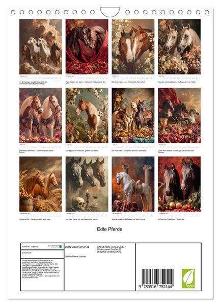 Produktbild: Edle Pferde (Wandkalender 2027 DIN A4 hoch), CALVENDO Monatskalender
