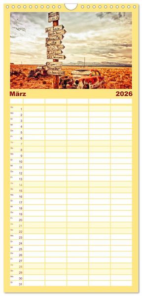 Produktbild: Familienplaner 2026 - Nostalgie auf 2451 Meilen - Route 66 mit 5 Spalten (Wandkalender, 21 x 45 cm) CALVENDO