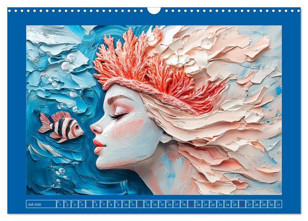 Produktbild: Meerjungfrauen. Zauberhafte Illustrationen im &Ouml;lgem&auml;lde-Stil (Wandkalender 2026 DIN A3 quer), CALVENDO Monatskalender