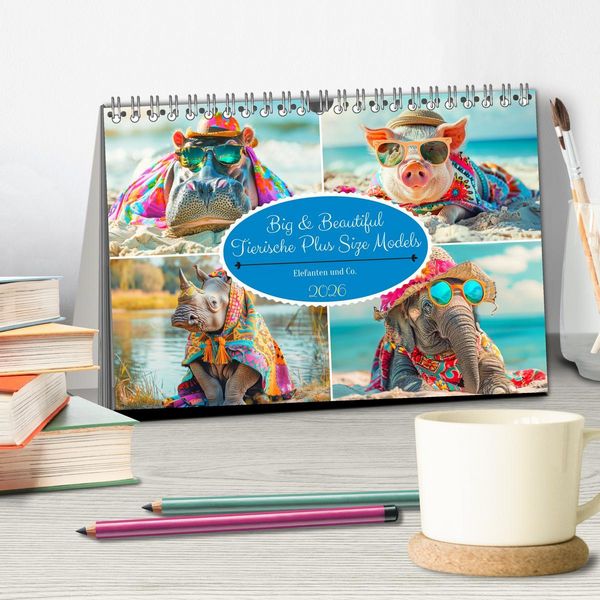 Produktbild: Big & Beautiful. Tierische Plus Size Models. Elefanten und Co. (Tischkalender 2026 DIN A5 quer), CALVENDO Monatskalender