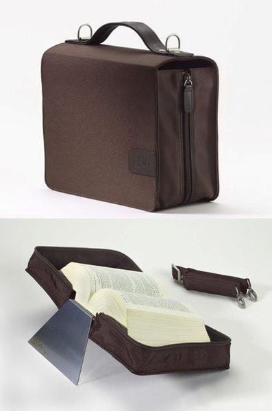 Produktbild: Buchh&uuml;llen-Tasche Nylon / Leder / braun