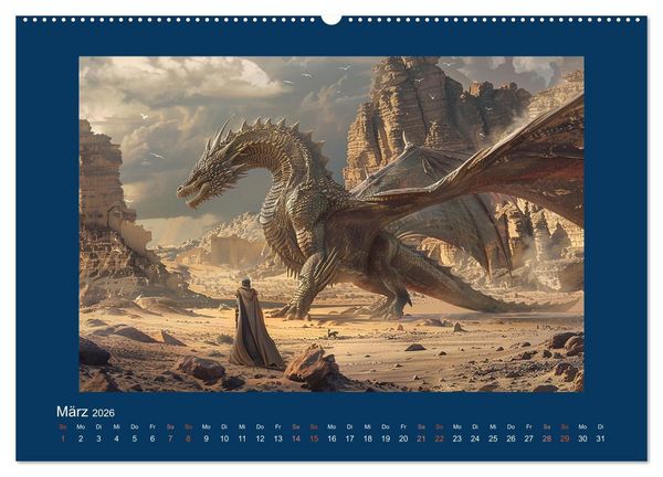 Produktbild: Drachenkrieger (hochwertiger Premium Wandkalender 2026 DIN A2 quer), Kunstdruck in Hochglanz