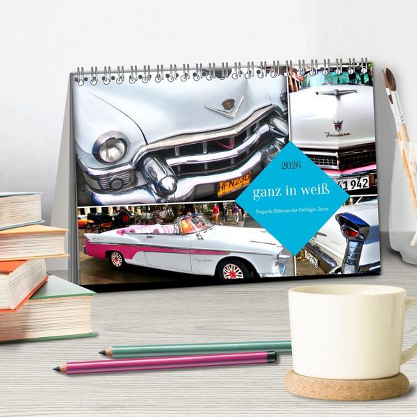 Produktbild: Ganz in Wei&szlig; - Elegante Oldtimer der F&uuml;nfziger Jahre (Tischkalender 2026 DIN A5 quer), CALVENDO Monatskalender