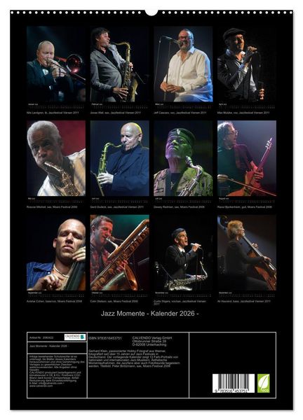 Produktbild: Jazz Momente - Kalender 2026 - (hochwertiger Premium Wandkalender 2026 DIN A2 hoch), Kunstdruck in Hochglanz
