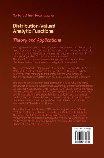 Produktbild: Distribution-Valued Analytic Functions - Theory and Applications