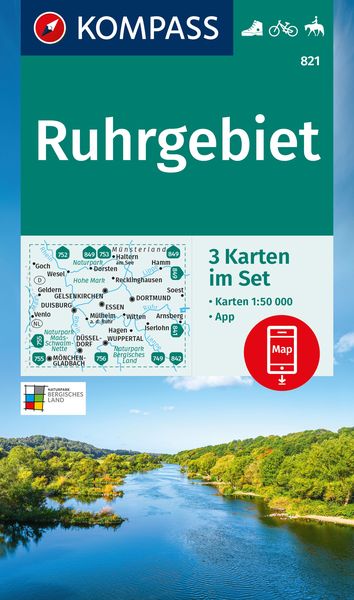 KOMPASS Wanderkarten-Set 821 Ruhrgebiet (3 Karten) 1:50.000, Sonstige von , Kompass-Karten, 9783991219972