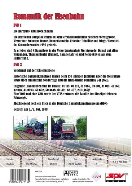 Produktbild: Romantik der Eisenbahn - Volldampf im Harz + Auf der &bdquo;Schiefen Ebene&ldquo; [2 DVDs]