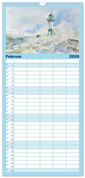 Produktbild: Familienplaner 2026 - R&uuml;gen Impressionen in Aquarell mit 5 Spalten (Wandkalender, 21 x 45 cm) CALVENDO
