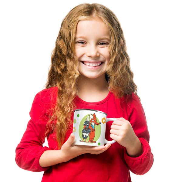 Produktbild: Tr&ouml;tsch Unser Sandm&auml;nnchen Emaille Becher Tasse Fuchs und Elster