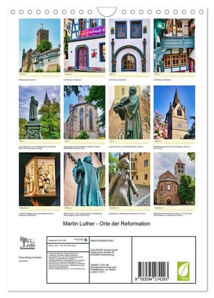 Produktbild: Martin Luther - Orte der Reformation (Wandkalender 2027 DIN A4 hoch), CALVENDO Monatskalender