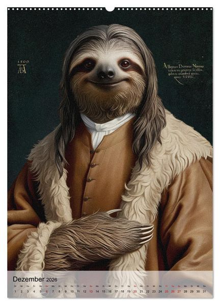 Produktbild: Sloth Art Originals ... eine faultierlangsame Reise durch die Kunstgeschichte (hochwertiger Premium Wandkalender 2026 DIN A2 hoch), Kunstdruck in Hochglanz