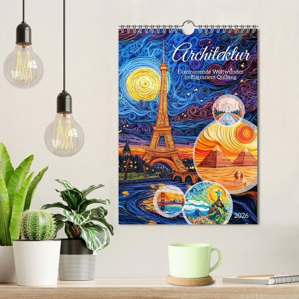 Produktbild: Architektur - Faszinierende Weltwunder in filigranem Quilling (Wandkalender 2026 DIN A4 hoch), CALVENDO Monatskalender