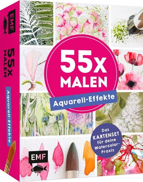 Produktbild: 55 x malen &ndash; Aquarell-Effekte: Das Kartenset f&uuml;r deine Watercolor-Praxis