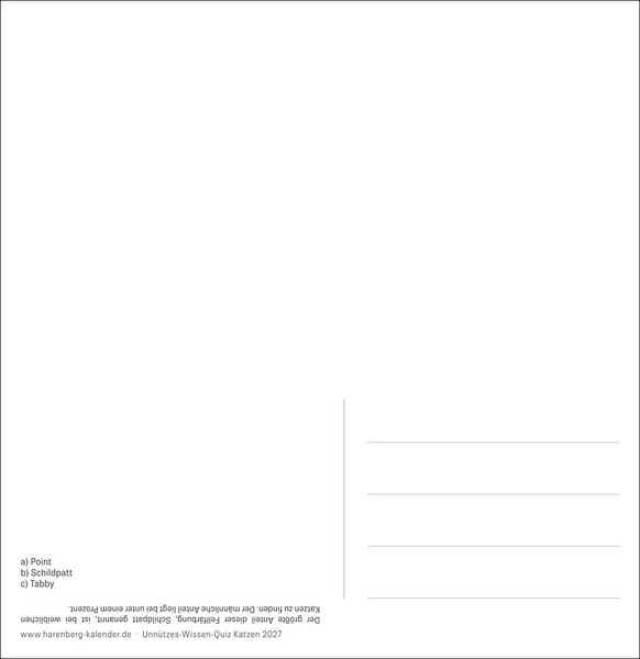 Produktbild: Unn&uuml;tzes-Wissen-Quiz Katzen Premium-Postkartenkalender 2027 - Kalender mit 53 R&auml;tselkarten