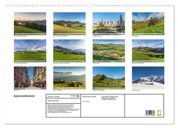 Produktbild: Appenzellerland (Wandkalender 2026 DIN A2 quer), CALVENDO Monatskalender