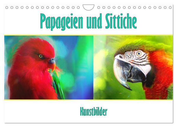 Papageien und Sittiche - Kunstbilder (Wandkalender 2026 DIN A4 quer), CALVENDO Monatskalender