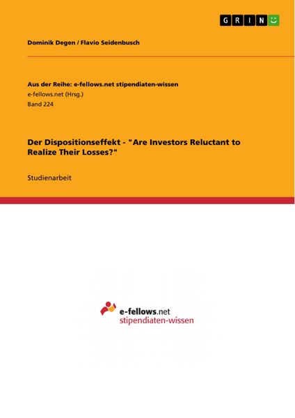 Produktbild: Der Dispositionseffekt - "Are Investors Reluctant to Realize Their Losses?"