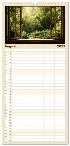 Produktbild: Familienplaner 2027 - Aus dem Fenster geblickt mit 5 Spalten (Wandkalender, 21 x 45 cm) CALVENDO