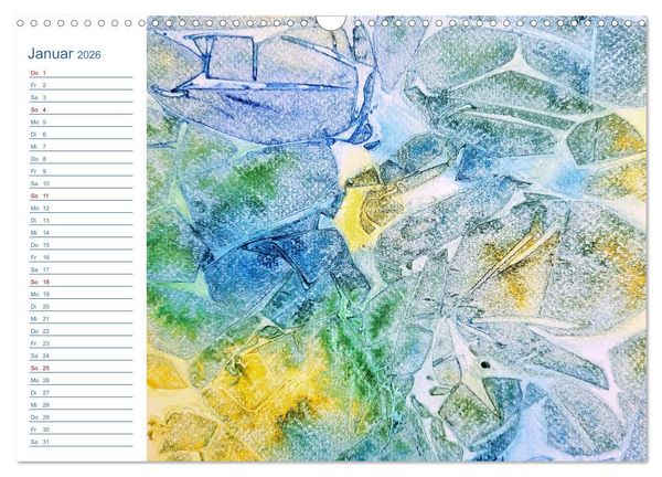 Produktbild: Jadegr&uuml;n und K&ouml;nigsblau - Zauberhafte Aquarellexperimente in Gr&uuml;n und Blau (Wandkalender 2026 DIN A3 quer), CALVENDO Monatskalender