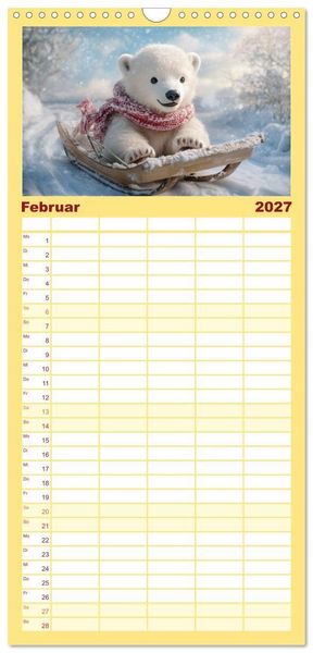 Produktbild: Familienplaner 2027 - Kleiner Eisb&auml;r und die gro&szlig;e Welt mit 5 Spalten (Wandkalender, 21 x 45 cm) CALVENDO