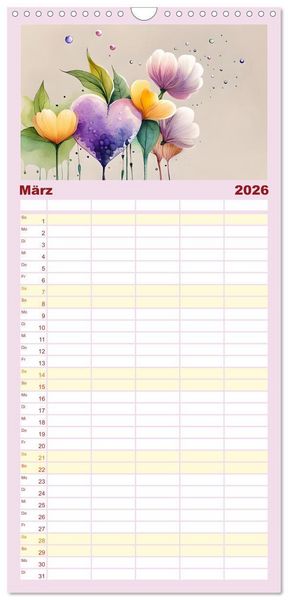 Produktbild: Familienplaner 2026 - Romantischer Terminkalender mit 5 Spalten (Wandkalender, 21 x 45 cm) CALVENDO