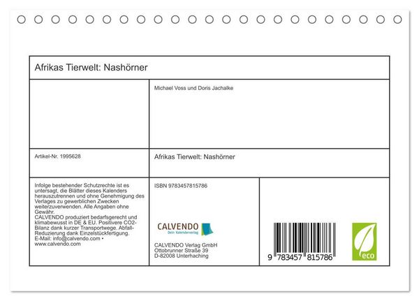 Produktbild: Afrikas Tierwelt: Nash&ouml;rner (Tischkalender 2026 DIN A5 quer), CALVENDO Monatskalender