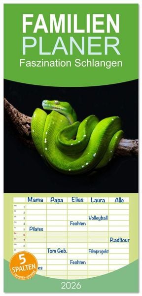 Familienplaner 2026 - Faszination Schlangen mit 5 Spalten (Wandkalender, 21 x 45 cm) CALVENDO