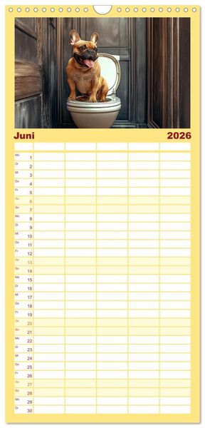 Produktbild: Familienplaner 2026 - Sitz, Platz, Sp&uuml;l - Hunde auf dem Thron mit 5 Spalten (Wandkalender, 21 x 45 cm) CALVENDO