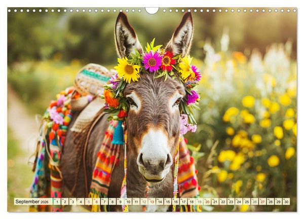 Produktbild: Esel mit Hut! Blumige Eleganz f&uuml;r ein modisches M&auml;rchen (Wandkalender 2026 DIN A3 quer), CALVENDO Monatskalender