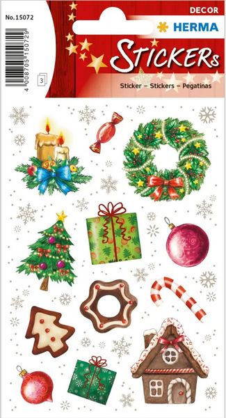 Produktbild: Herma Weihnachtssticker, 210 x Weihnachten Sticker mit Weihnachtsmann Schneemann Sterne...