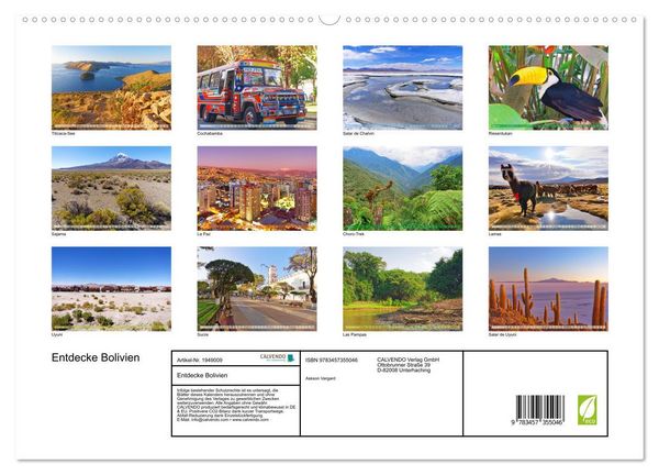 Produktbild: Entdecke Bolivien (hochwertiger Premium Wandkalender 2026 DIN A2 quer), Kunstdruck in Hochglanz