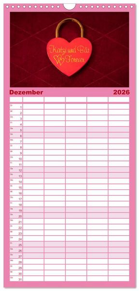Produktbild: Familienplaner 2026 - Liebesschl&ouml;sser, Ich liebe Dich mit 5 Spalten (Wandkalender, 21 x 45 cm) CALVENDO