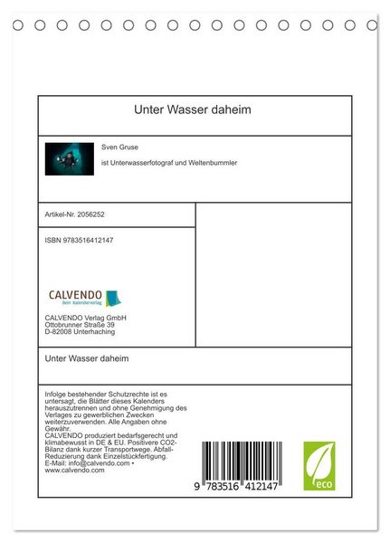 Produktbild: Unter Wasser daheim (Tischkalender 2026 DIN A5 hoch), CALVENDO Monatskalender