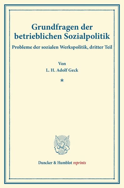 Produktbild: Grundfragen der betrieblichen Sozialpolitik.