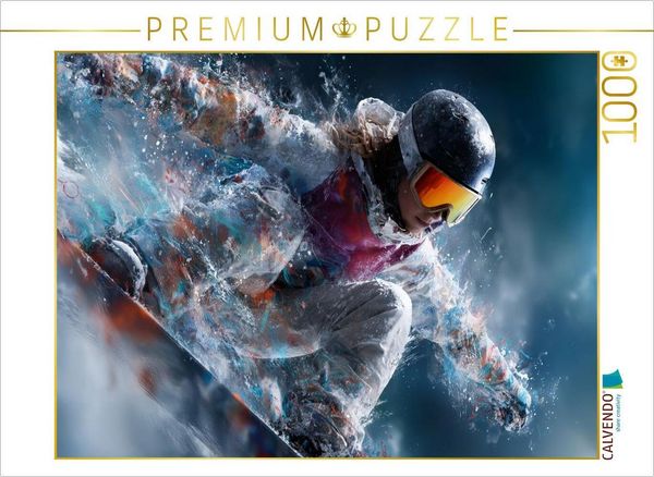 CALVENDO Puzzle Snowboarderin in Action vor winterlicher Bergkulisse. Dynamisches Motiv im künstlerischen Stil | 1000 Teile Lege-Größe 64x48cm Foto-Puzzle für glückliche Stunden